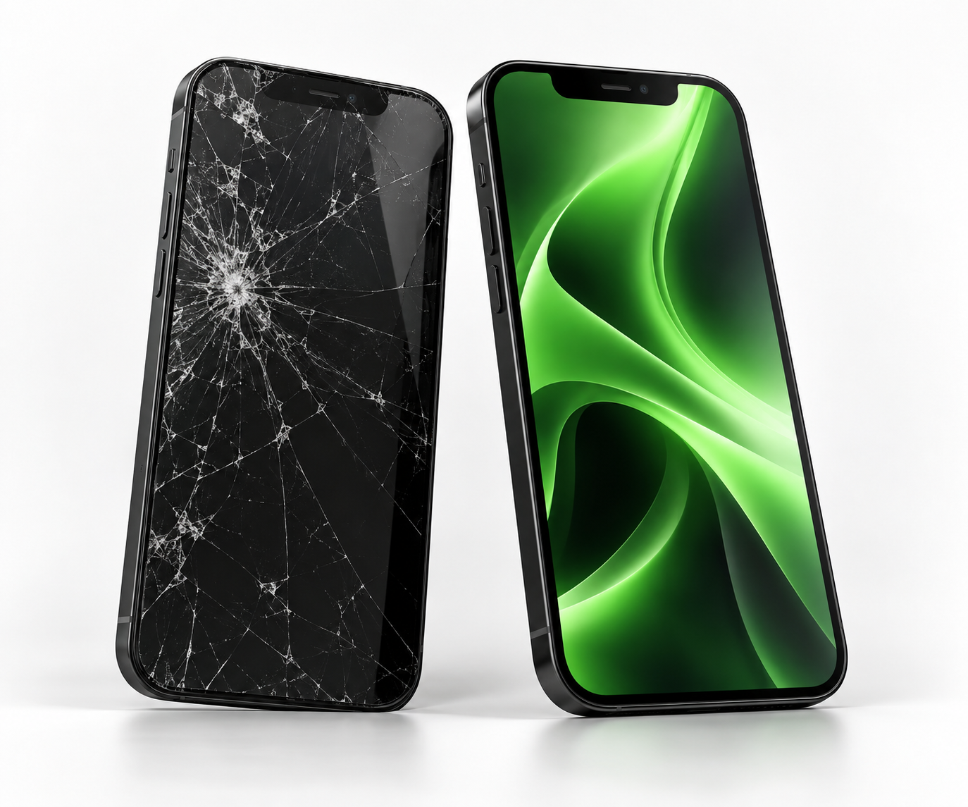 Illustration d’un iPhone à l’écran cassé et d’un iPhone réparé